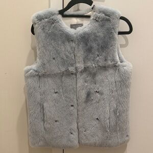 Yves Salomon Rabbit Fur Vest in Light Blue with Pearls